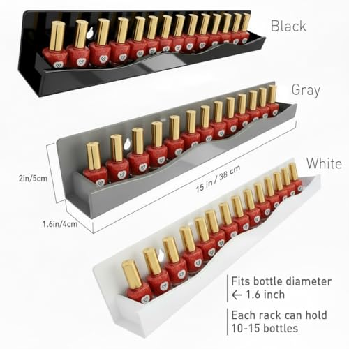 YMVV 3 Colors Nail Polish Wall Mounted Shelf15 Inch White Gray Black Nail Polish Floating Shelves for 6690 Bottles MultiPurposeIdeal Gift Great Display for Salons Retailers6 Pack - Image 3
