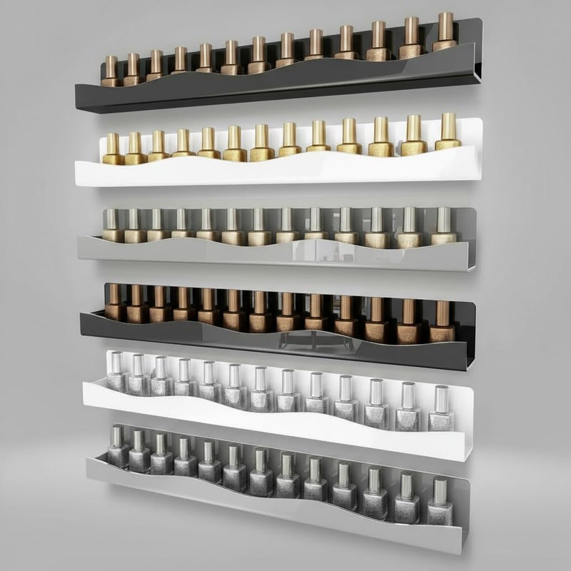 YMVV 3 Colors Nail Polish Wall Mounted Shelf15 Inch White Gray Black Nail Polish Floating Shelves for 6690 Bottles MultiPurposeIdeal Gift Great Display for Salons Retailers6 Pack - Image 2