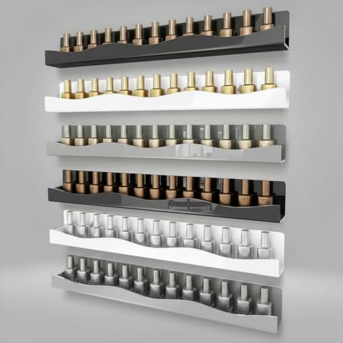 YMVV 3 Colors Nail Polish Wall Mounted Shelf15 Inch White Gray Black Nail Polish Floating Shelves for 6690 Bottles MultiPurposeIdeal Gift Great Display for Salons Retailers6 Pack - Image 1