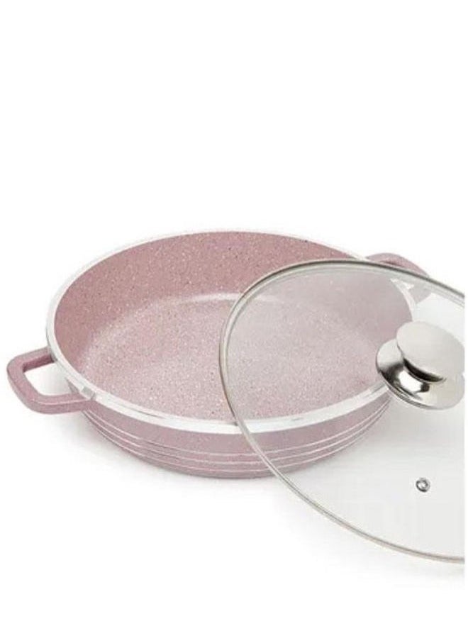 DESSINI DESSINI Ceramic Non Stick Shallow Cooking Pot With Glass Lid Purple 40cm - Image 2