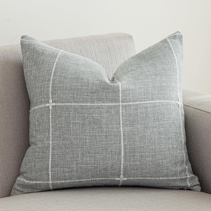 vctops Rustic Lattice Cotton Linen Decorative Throw Pillow Cover Embroidery Square Cushion Cover Pillowcase for Sofa Bedroom Couch Plaid Grey 24x24
