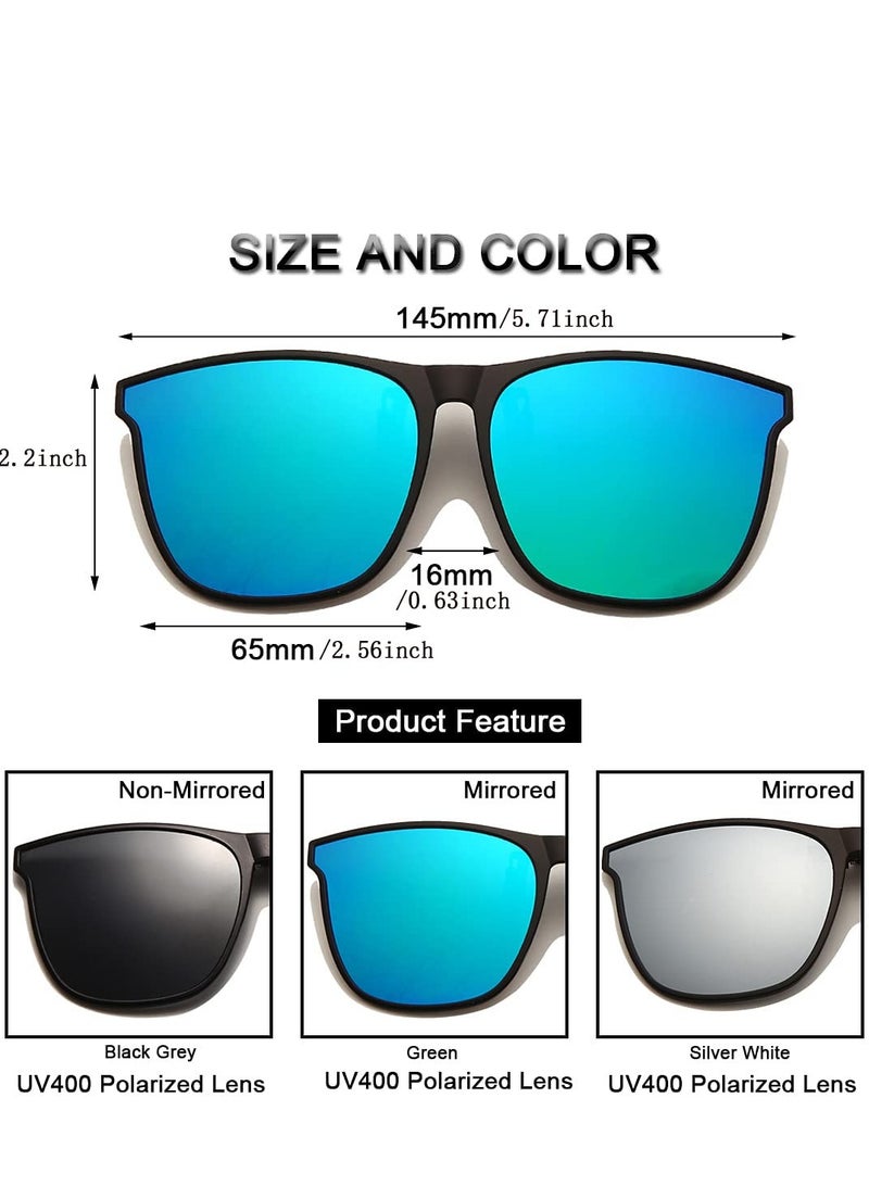 SOLARAE Clip-on Sunglasses, 3 Pieces Flip-Up Polarized Sunglasses Clips Large Frame Lightweight Women Men Glasses Accessories for Driving Outdoor Fishing (Grey Blue Silver) - Image 3