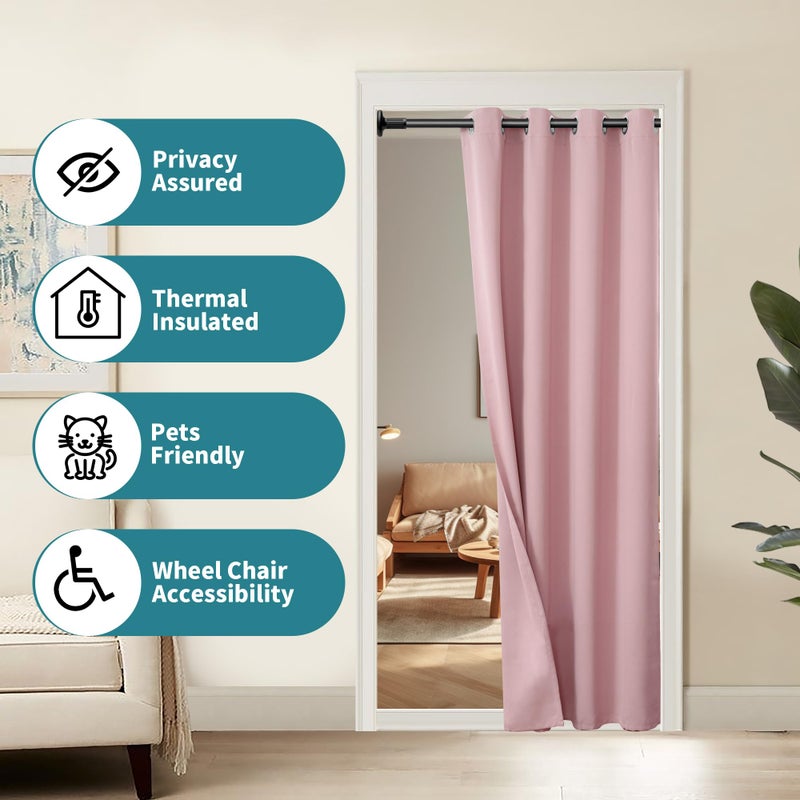 BGment بئسة ستارة الباب الوردي 80 بوصة لطول غرفة نوم المدخل خزانة ستارة الخصوصية الحرارية معزولة معزولة - Image 2