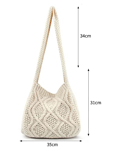 ENBEI Handmade Crochet Bag–Boho Chic Shoulder Bag, Aesthetic Kinted Bag,Cute Crossbody Bag,Perfect for Beach, Shopping or Daily Use – Stylish Durable(White) - Image 3