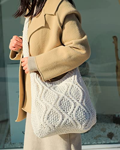 ENBEI Handmade Crochet Bag–Boho Chic Shoulder Bag, Aesthetic Kinted Bag,Cute Crossbody Bag,Perfect for Beach, Shopping or Daily Use – Stylish Durable(White) - Image 5