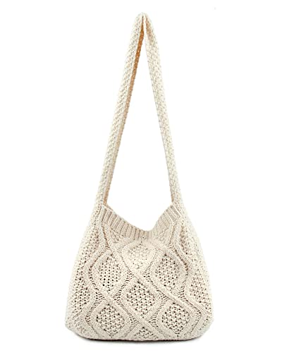 ENBEI Handmade Crochet Bag–Boho Chic Shoulder Bag, Aesthetic Kinted Bag,Cute Crossbody Bag,Perfect for Beach, Shopping or Daily Use – Stylish Durable(White) - Image 1
