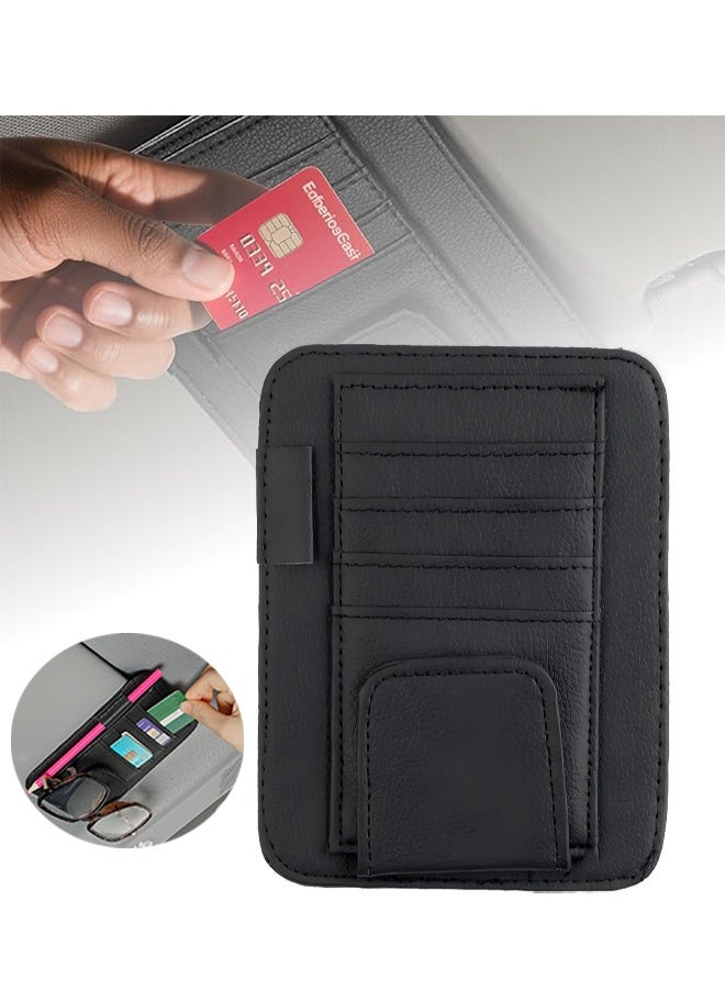 Car Sun Visor Organizer, Small Auto Visor Organizer and Storage, Registration and Document Holder, Vehicle Accessories for Sunglasses, Document, Card, Pen, Driver License (Black) - Image 1