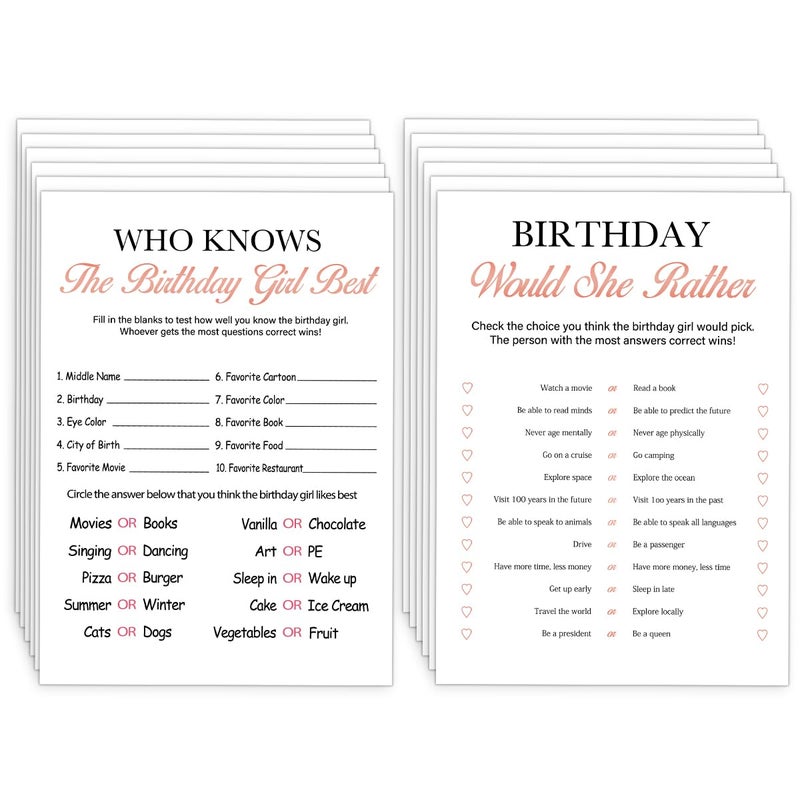 BirtDerr Birthday Party Decoration- Who Knows The Birthday Girl Best-Set of 2 Birthday supplies for 20 guests,Birthday Cards Set -20 Cards,Sweet Party Supplies - Image 1