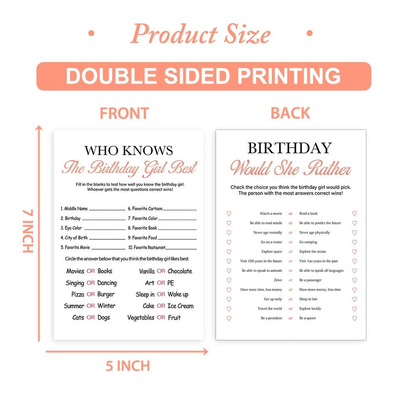 BirtDerr Birthday Party Decoration- Who Knows The Birthday Girl Best-Set of 2 Birthday supplies for 20 guests,Birthday Cards Set -20 Cards,Sweet Party Supplies - Image 2