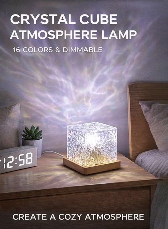 SparkSprout 16 Colors Water Ripple Table Lamp Creative Bedside Flame Atmosphere Light Romantic Night Light Gift Starry Sky Projection Light - Image 1