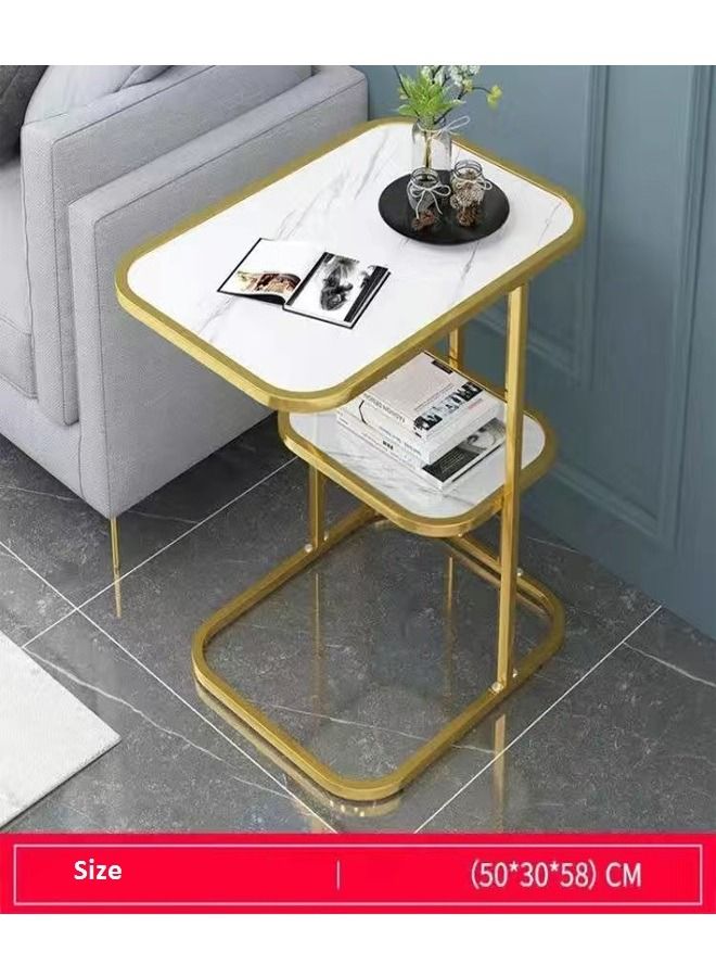 سي آند سي هوم 2-طبقات متعددة الأغراض الحديثة الفاخرة الإبداعية غرفة المعيشة سرير أريكة جانبية طاولة القهوة طاولة السرير طاولة السرير منضدة لغرفة المعيشة غرفة نوم أثاث المكاتب المنزلية 50x30x58 سم - Image 2