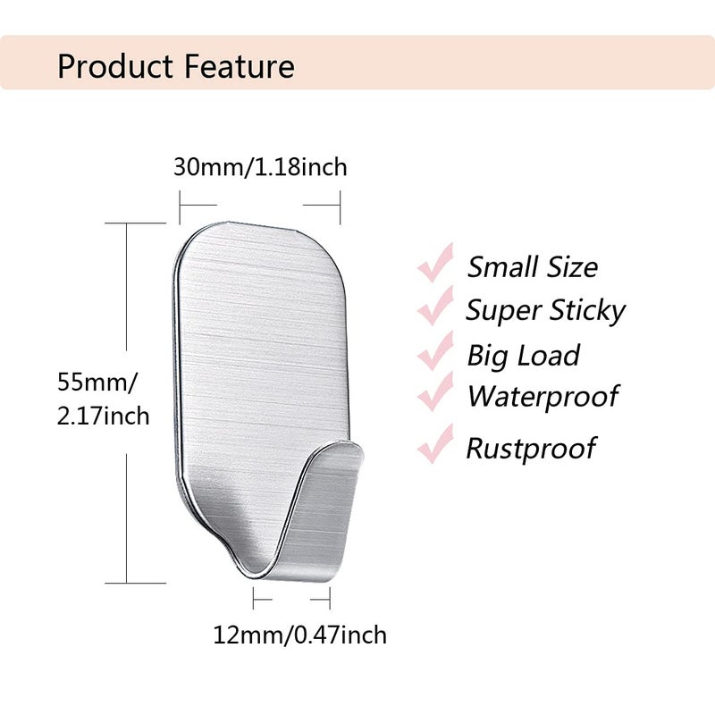 Kiemeu Small Self Adhesive Hooks for Hanging Heavy Duty Stick On Hooks for Wall Sticky Hooks, Pack of 10 - Image 4