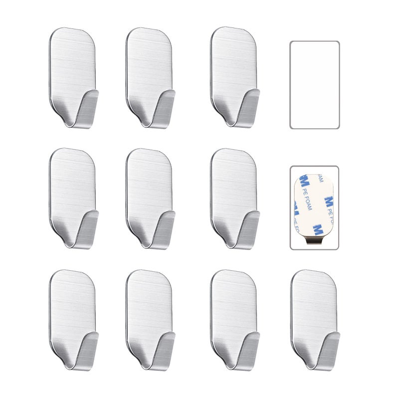Kiemeu Small Self Adhesive Hooks for Hanging Heavy Duty Stick On Hooks for Wall Sticky Hooks, Pack of 10 - Image 1