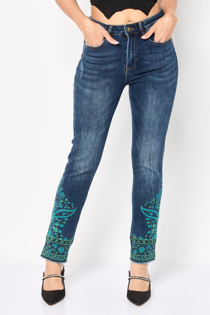 DESIGUAL Women Skinny Fit Washed Stretchable Jeans, Navy - Image 1