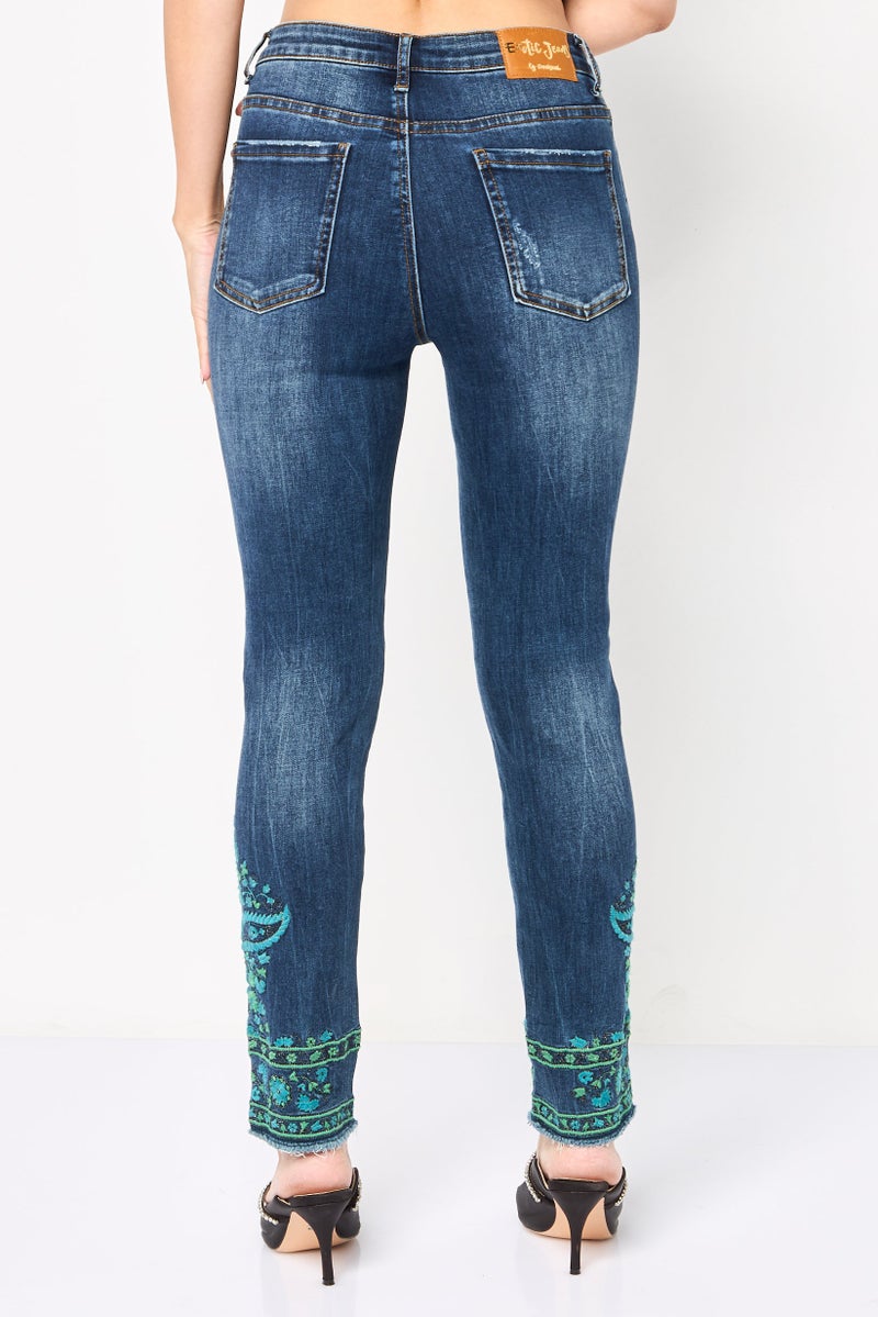 DESIGUAL Women Skinny Fit Washed Stretchable Jeans, Navy - Image 4