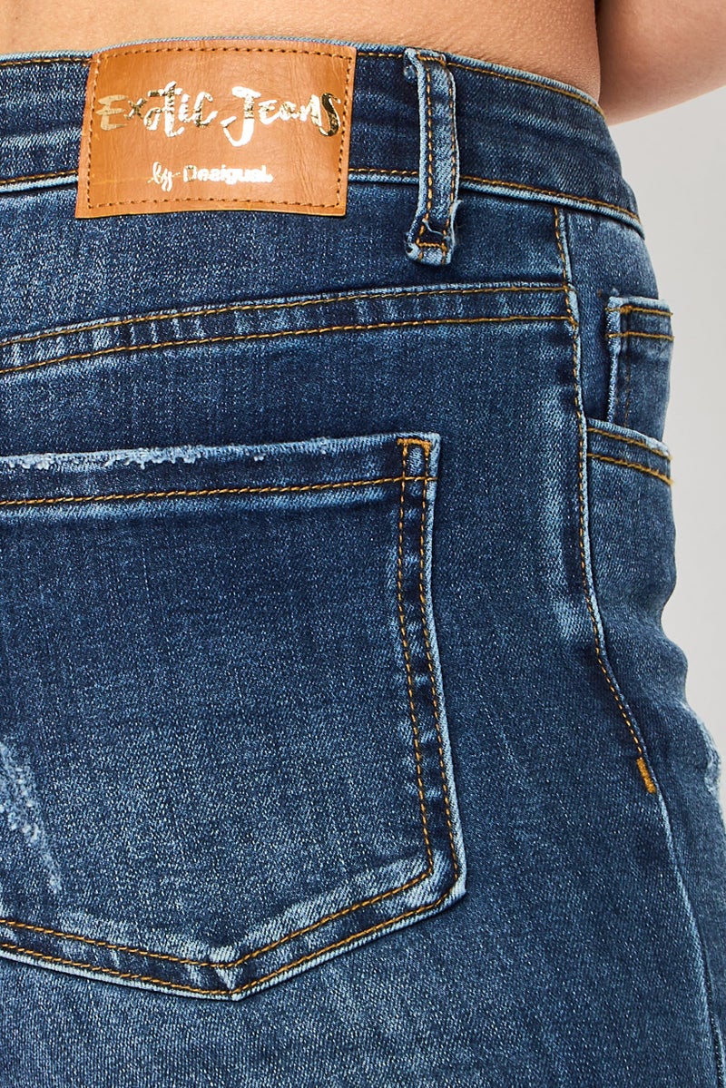 DESIGUAL Women Skinny Fit Washed Stretchable Jeans, Navy - Image 3