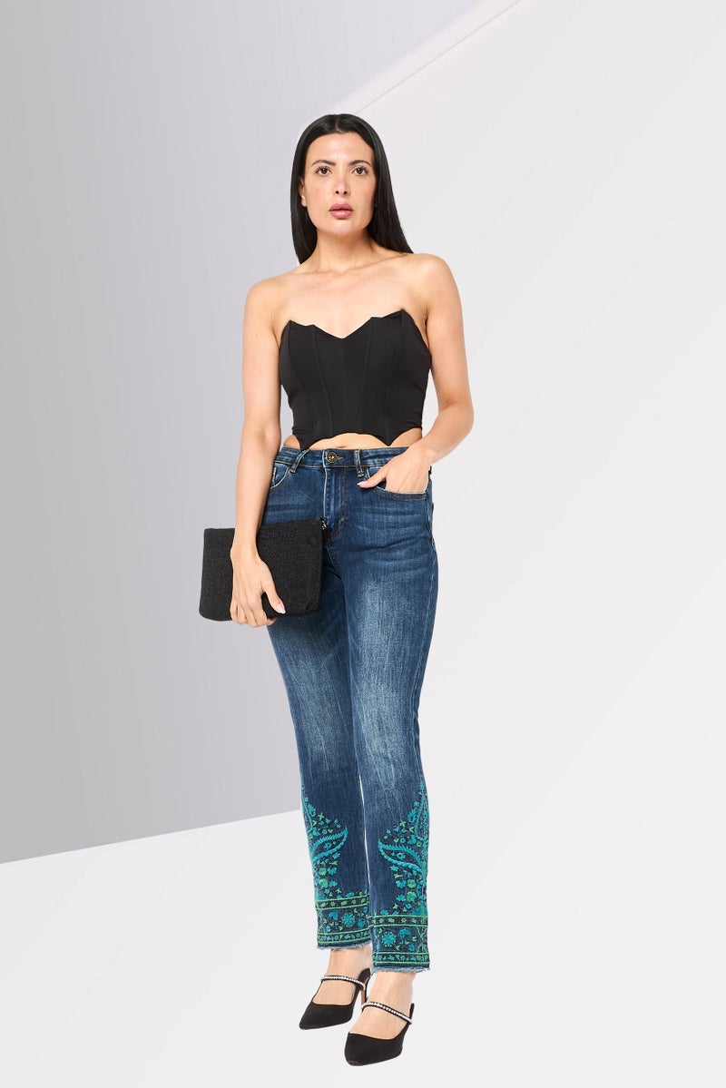 DESIGUAL Women Skinny Fit Washed Stretchable Jeans, Navy - Image 2