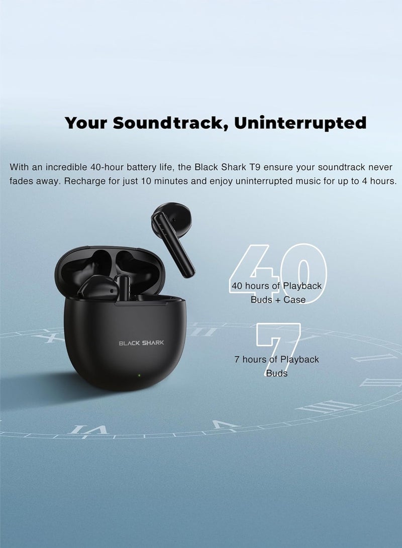 BLACK SHARK سماعة أذن بلوتوث لاسلكية بلاك شارك T9، تصميم خفيف الوزن، اتصال بلوتوث 5.3، وضع الألعاب منخفض الكمون، إلغاء الضوضاء النشط، عمر بطارية 40 ساعة ومقاومة للماء IPX4 - أبيض - Image 5