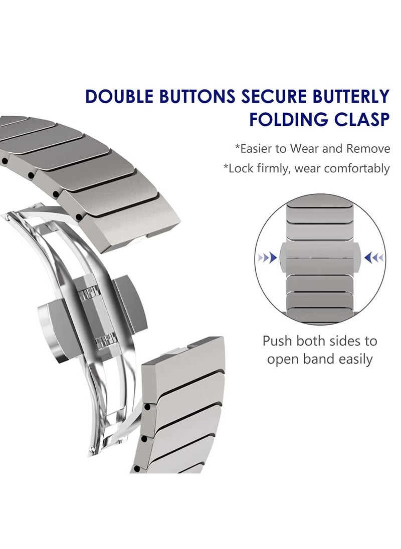 Generic - Stainless Steel Band Compatible with Apple Watch Ultra Band 49mm/45mm/44mm/42m Solid Metal Strap Adjustable Bands with Folding Clasp for iWatch 3 2 1 Men Women - Image 1