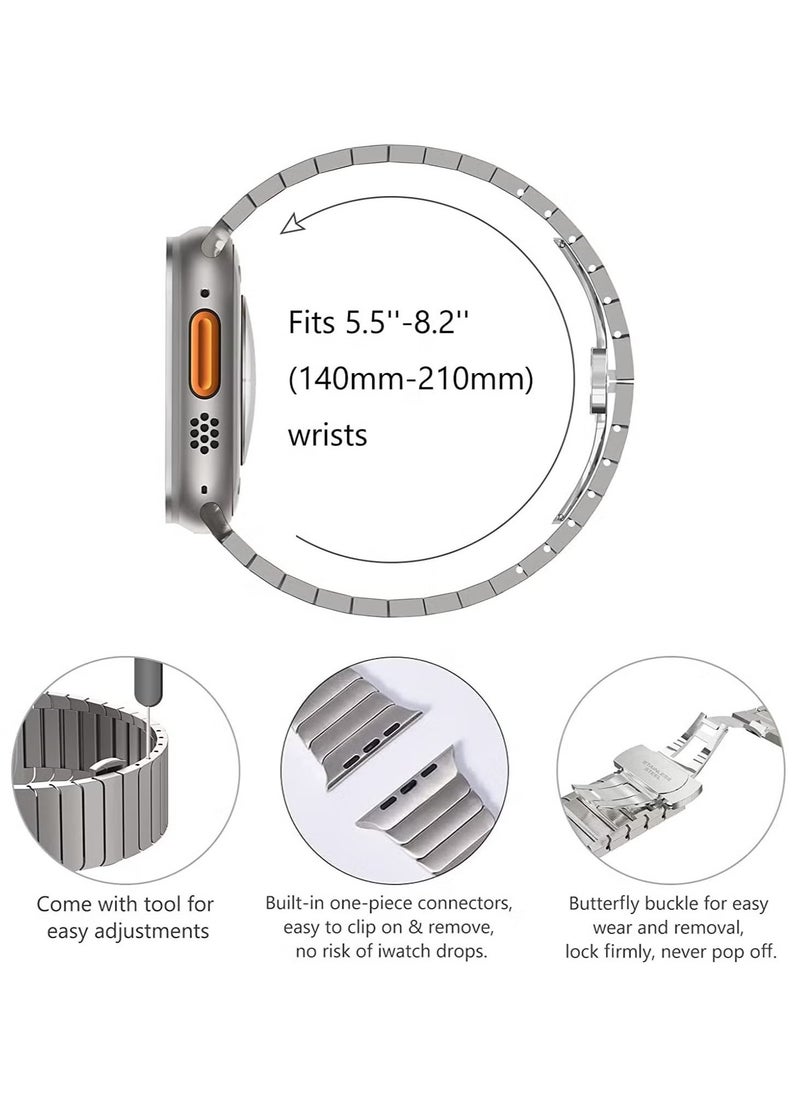 Generic - Stainless Steel Band Compatible with Apple Watch Ultra Band 49mm/45mm/44mm/42m Solid Metal Strap Adjustable Bands with Folding Clasp for iWatch 3 2 1 Men Women - Image 1