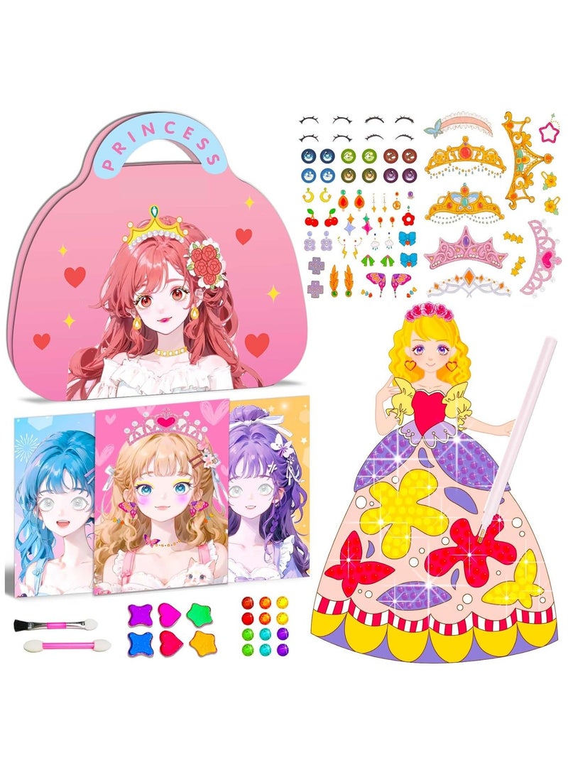 NNEWVANTE Princess Art Craft Kits for Kids,DIY Paper Craft Kits,Paper Makeup DIY Girls Toy Kit with Diamond Painting & Princess Dress Up Set,Gifts for 4 5 6 7 8 9 Year Old Girls - Image 1