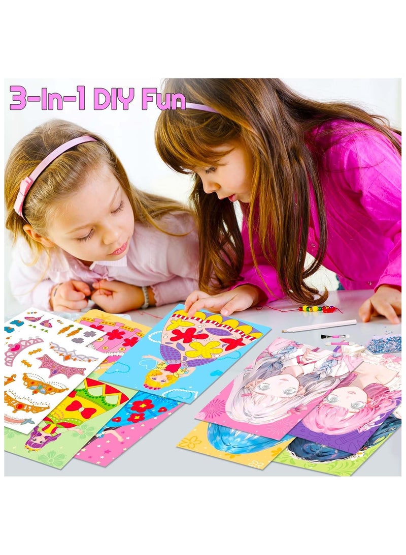 NNEWVANTE Princess Art Craft Kits for Kids,DIY Paper Craft Kits,Paper Makeup DIY Girls Toy Kit with Diamond Painting & Princess Dress Up Set,Gifts for 4 5 6 7 8 9 Year Old Girls - Image 5