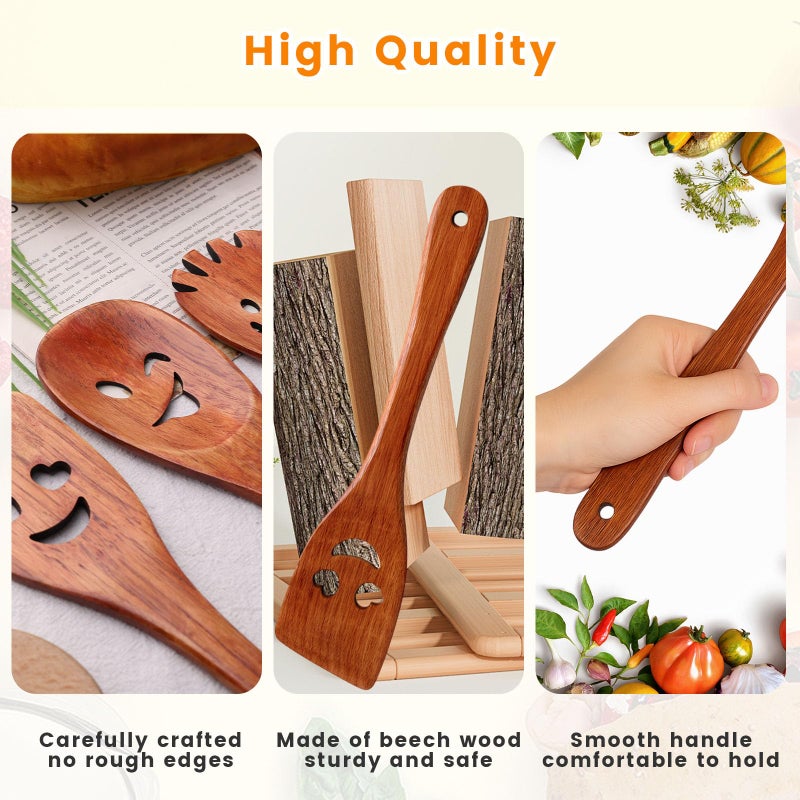 HANSGO 5PCS Wooden Cooking Spoons, Funny Wooden Utensil Set Wood Spatulas with Smile Faces Cute Kitchen Accessories, Best Cooking Gifts for Housewarming Wedding Holidays - Image 5