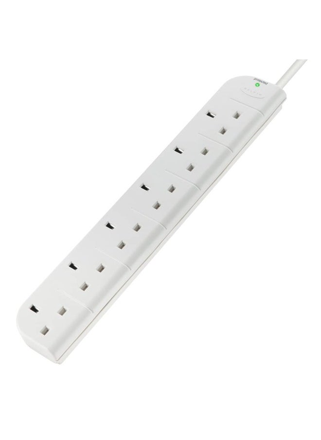 belkin - 6-Way Extension Wire Power Strip, Surge Protector with 1 Meter Power Cord - White - Image 1