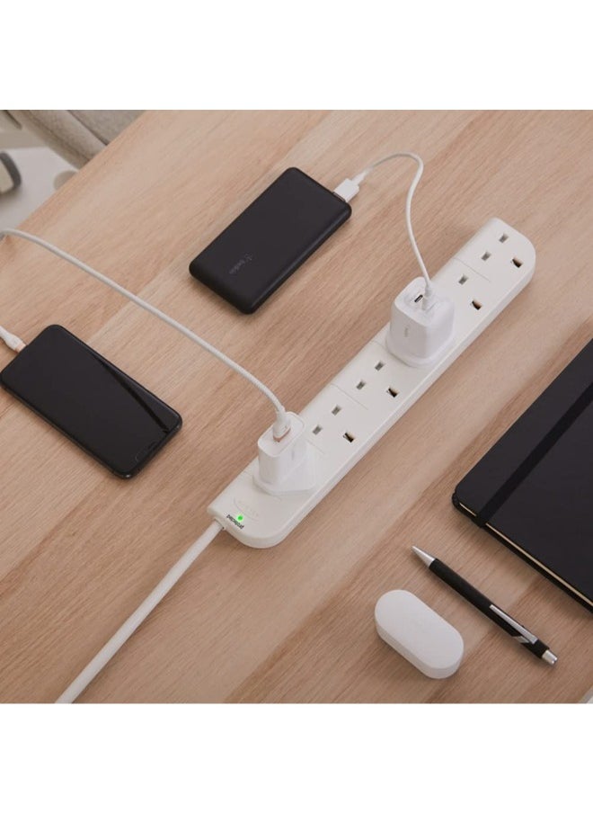 belkin - 6-Way Extension Wire Power Strip, Surge Protector with 1 Meter Power Cord - White - Image 1