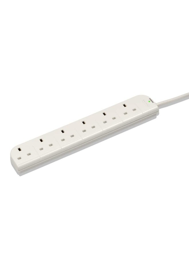 belkin - 6-Way Extension Wire Power Strip, Surge Protector with 1 Meter Power Cord - White - Image 1