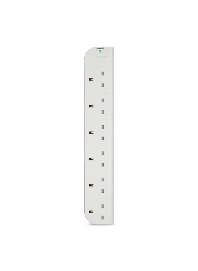 belkin - 6-Way Extension Wire Power Strip, Surge Protector with 1 Meter Power Cord - White - Image 1