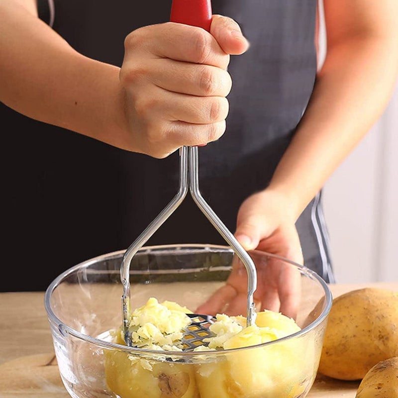 DORMICO DORMICO Potato Masher with Non Slip Heat Resistance Handle and Large Round Press Plate for Vegetable Fruits Baby Food Sturdy Easy to Use for Cooking Kitchen Gadget Red - Image 2