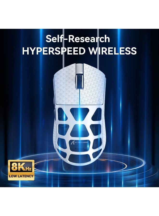 هجوم القرش R3 46g Superlight Tri Mode BT/Wireless 2.4Ghz/Wired Gaming Mouse, Magnesium Alloy, PAW3395 26K DPI Sensor, 8000Hz Wireless Polling Rate (white) - Image 2