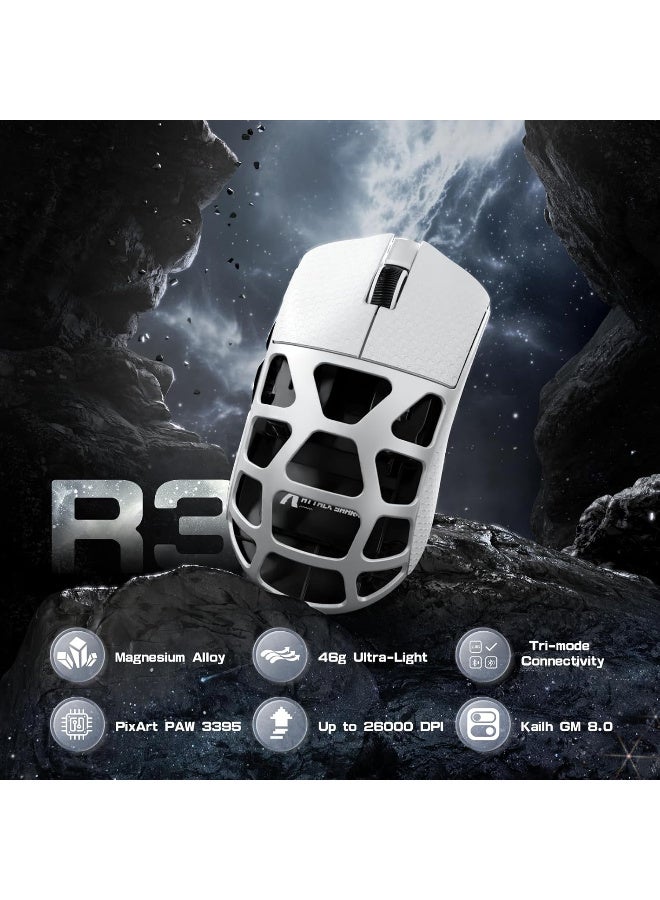 هجوم القرش R3 46g Superlight Tri Mode BT/Wireless 2.4Ghz/Wired Gaming Mouse, Magnesium Alloy, PAW3395 26K DPI Sensor, 8000Hz Wireless Polling Rate (white) - Image 3