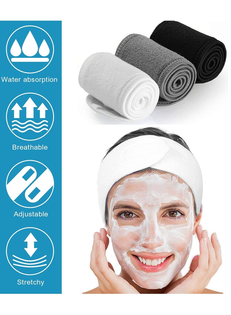 Generic 3 PCS Makeup Headband, Adjustable Spa Facial Headbands, Terry Cloth Stretch, Make Up Wrap for Face Washing, Shower, Facial Mask, Yoga, Sport Headband with Magic Tape For Women (Multicolor)  - Image 5