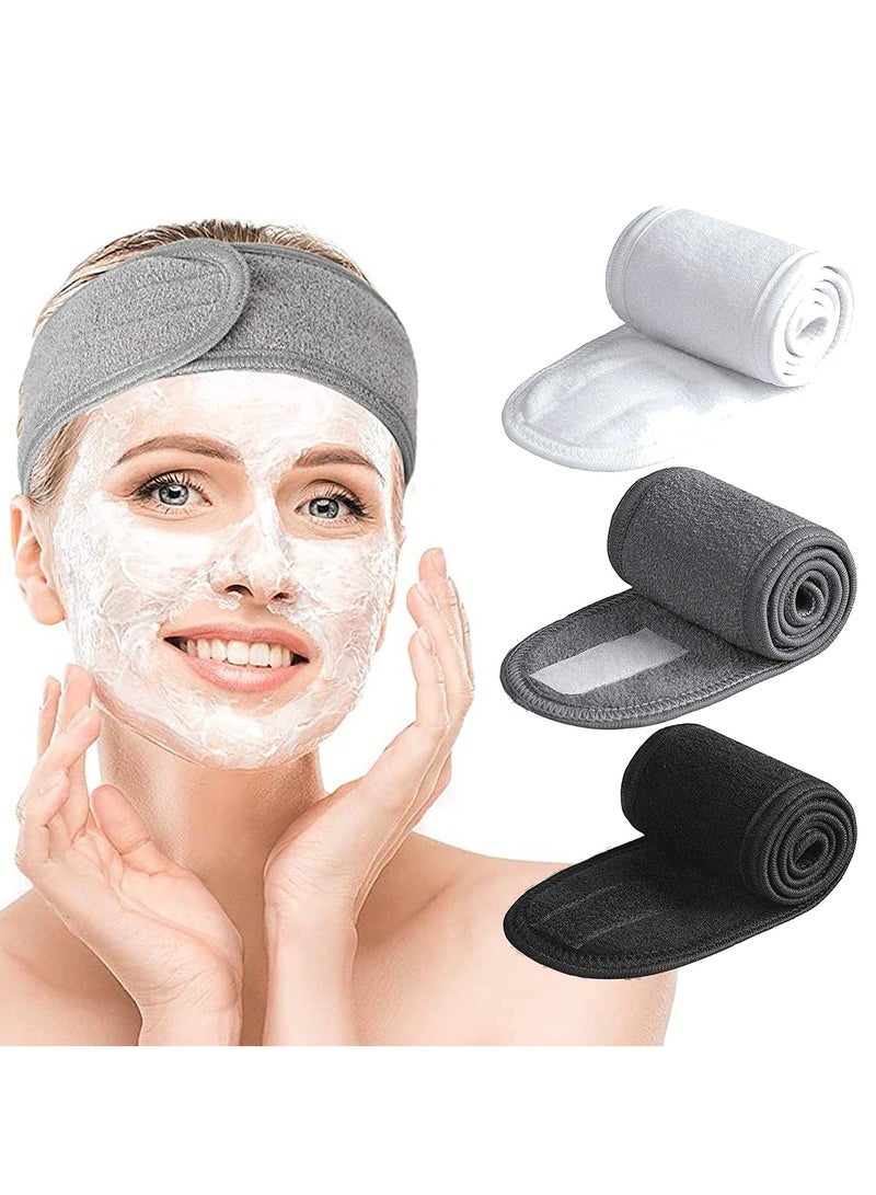 Generic 3 PCS Makeup Headband, Adjustable Spa Facial Headbands, Terry Cloth Stretch, Make Up Wrap for Face Washing, Shower, Facial Mask, Yoga, Sport Headband with Magic Tape For Women (Multicolor)  - Image 2