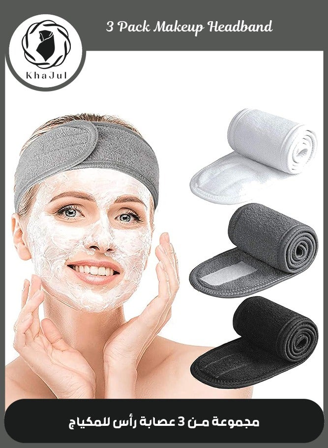 Generic 3 PCS Makeup Headband, Adjustable Spa Facial Headbands, Terry Cloth Stretch, Make Up Wrap for Face Washing, Shower, Facial Mask, Yoga, Sport Headband with Magic Tape For Women (Multicolor)  - Image 1
