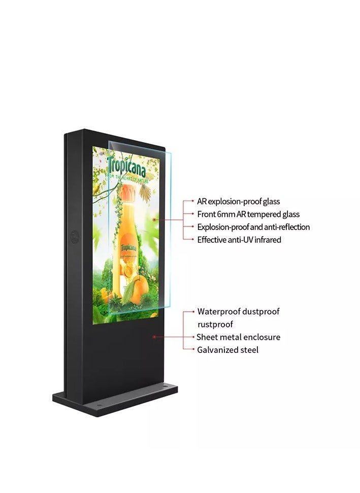 qbit - 55 Inches Kiosk Interactive Outdoor Floor Standing Capacitive Touch 4K UHD, Cloud Control, HDMI/USB Port, LAN/Wifi, Embedded W10 Intel C i7 16Gb 256Gb - Image 1