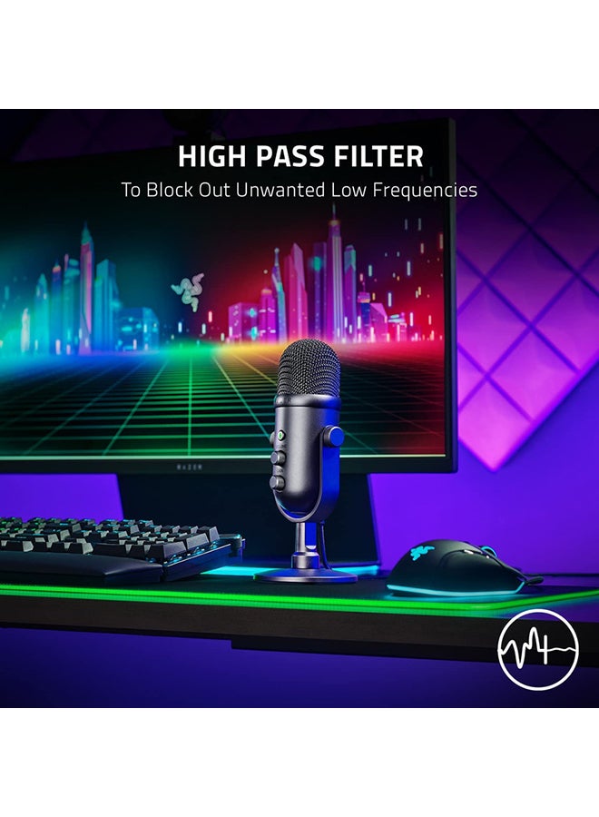 ريزر ميكروفون سيرين V2 X بمنفذ USB: ميكروفون مكثف بنمط التقاط قلبي فائق مقاس 25 مم، ومحدد رقمي وتناظري، ومراقبة للميكروفون، وأزرار كتم/ كسب وممتص صدمات مدمج - لون أسود - Image 3
