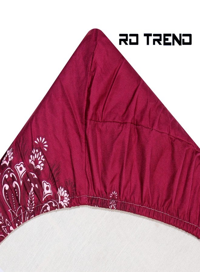 RD TREND تقدم RD TREND ملاءة سرير فاخرة من القطن المصقول فائق النعومة 210 خيط، بمقاس كينج (78 × 72 × 8 بوصة) مع غطاءين للوسائد، لون خمري بنقشة زهور. - Image 3