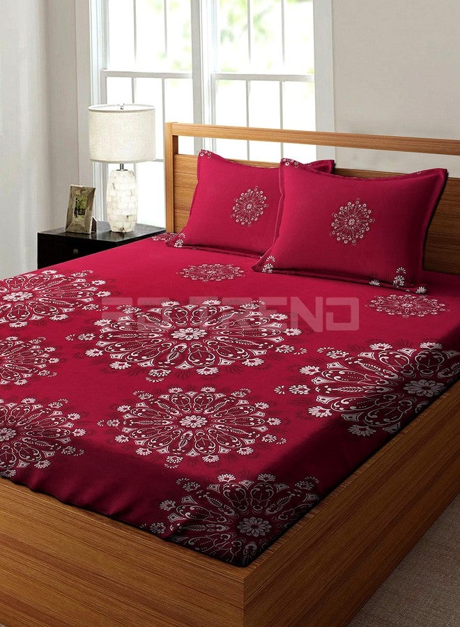 RD TREND تقدم RD TREND ملاءة سرير فاخرة من القطن المصقول فائق النعومة 210 خيط، بمقاس كينج (78 × 72 × 8 بوصة) مع غطاءين للوسائد، لون خمري بنقشة زهور. - Image 4