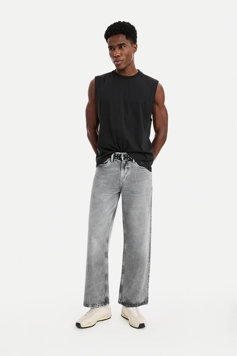 سنيتش Black Solid Sleeveless Casual T-Shirt