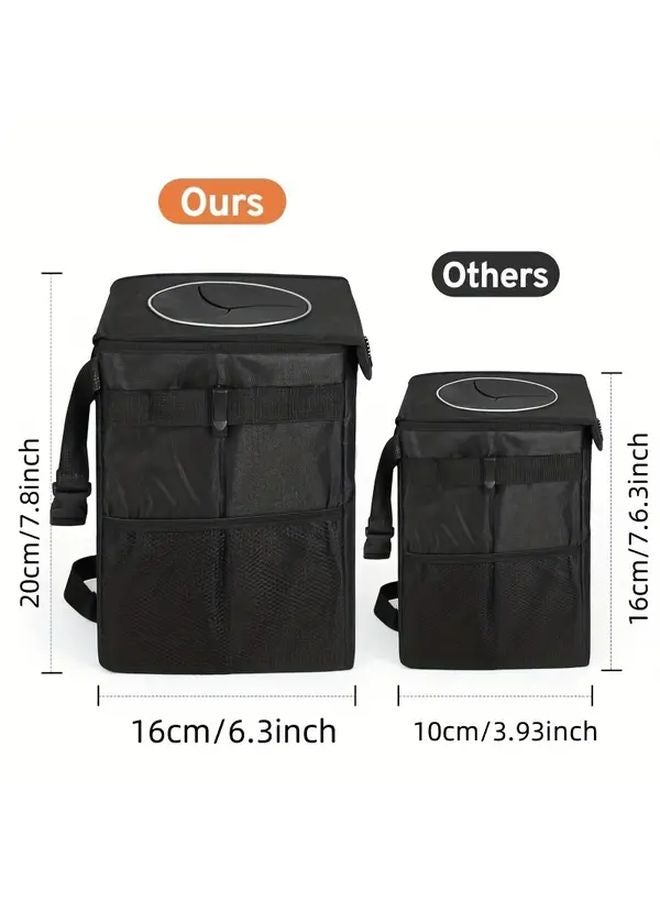 Black Car Trash Can With Removable Liner And Lid Durable Spandex Material - Image 3