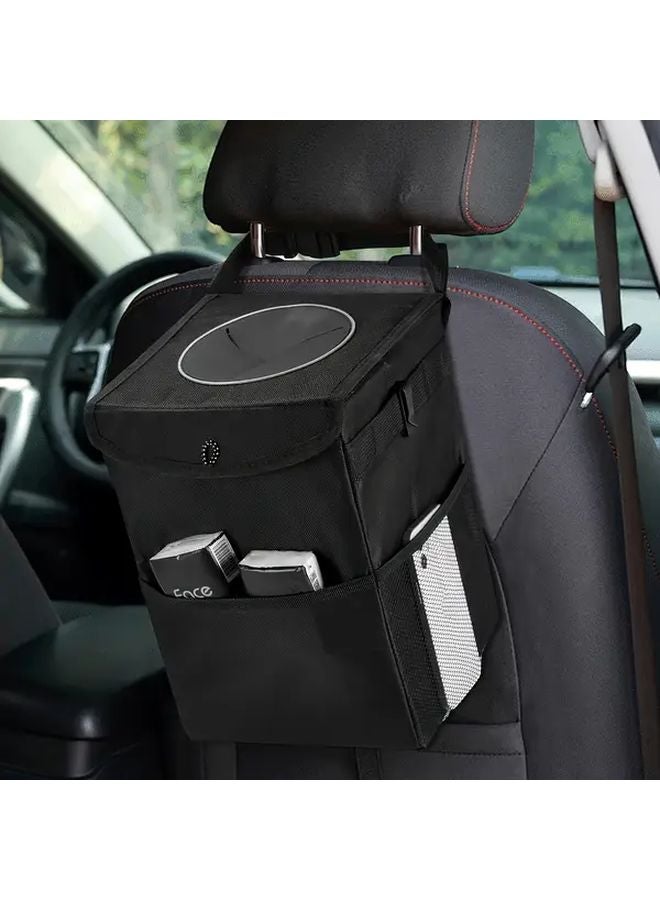 Black Car Trash Can With Removable Liner And Lid Durable Spandex Material - Image 1