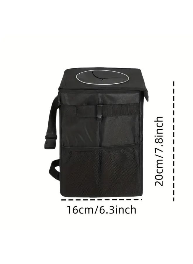 Black Car Trash Can With Removable Liner And Lid Durable Spandex Material - Image 2
