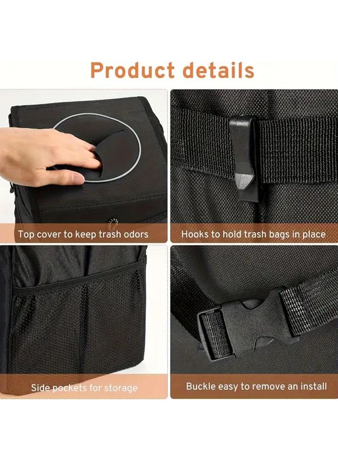 Black Car Trash Can With Removable Liner And Lid Durable Spandex Material - Image 5