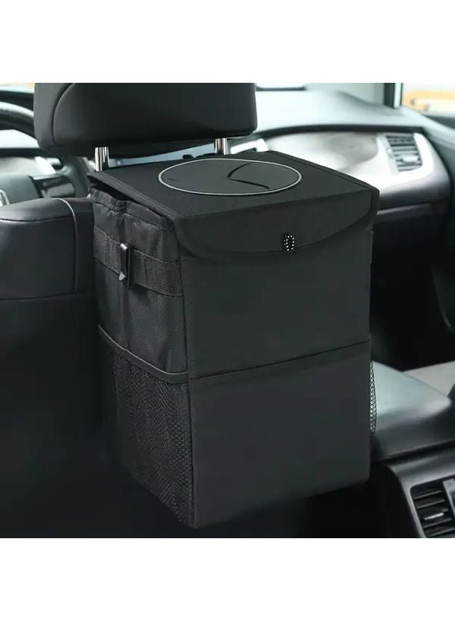 Black Car Trash Can With Removable Liner And Lid Durable Spandex Material - Image 4