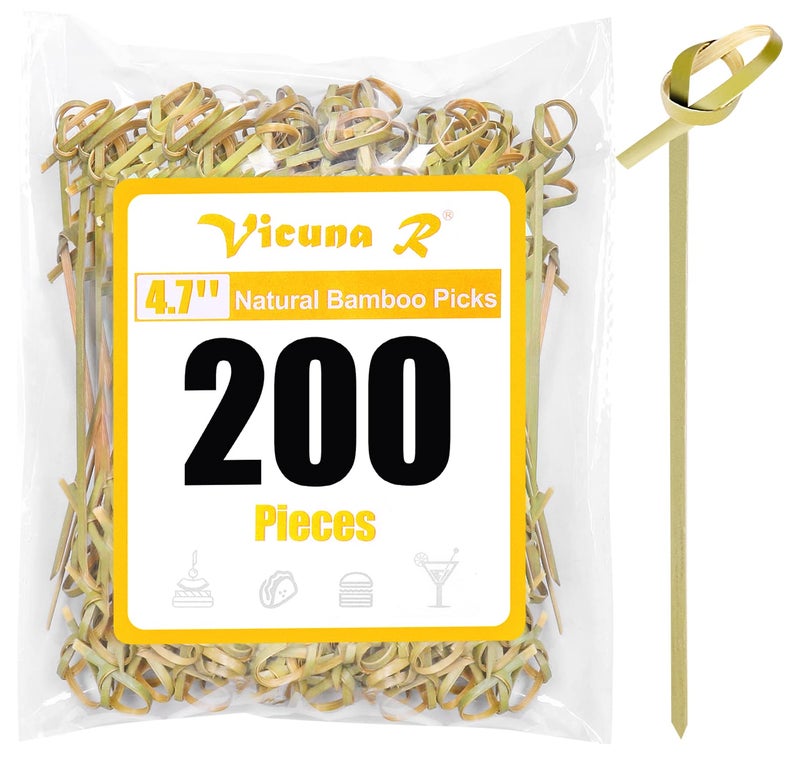Vicuna R 200PCS Cocktail Picks Bamboo Skewers for Appetizers, Fancy Toothpicks for Appetizers, 4.7 Inch Long Decorative Knot Bamboo Cocktail Sticks for Party Drinks Food Fruit Charcuterie Boards Accessories - Image 1