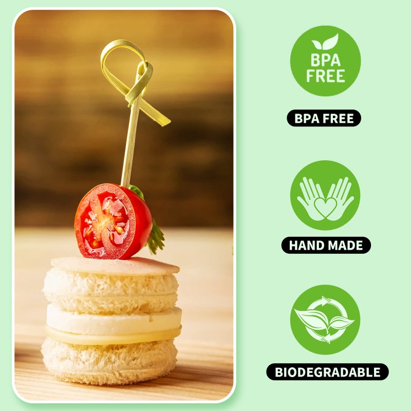 Vicuna R 200PCS Cocktail Picks Bamboo Skewers for Appetizers, Fancy Toothpicks for Appetizers, 4.7 Inch Long Decorative Knot Bamboo Cocktail Sticks for Party Drinks Food Fruit Charcuterie Boards Accessories - Image 2