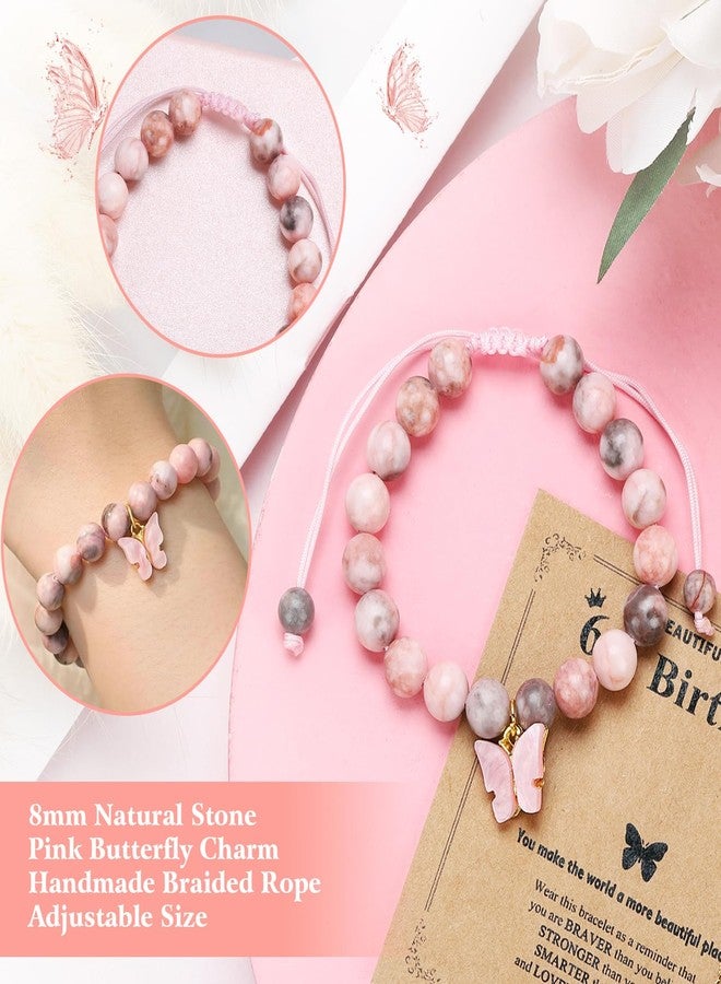 CHUNG 6-12 Year Old Girls Birthday Gifts,Butterfly Natural Stone Bracelet Pink Christmas for Daughter Granddaughter Niece,6th - Image 5